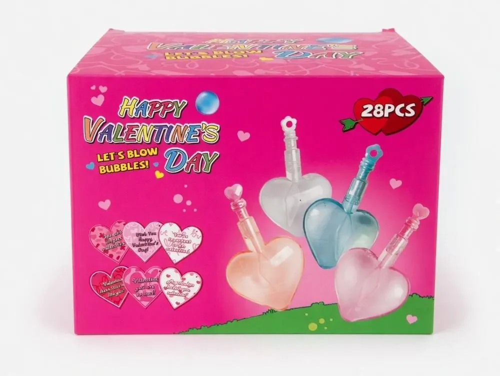 28pc Valentine's Day Heart Bubble Wands Set